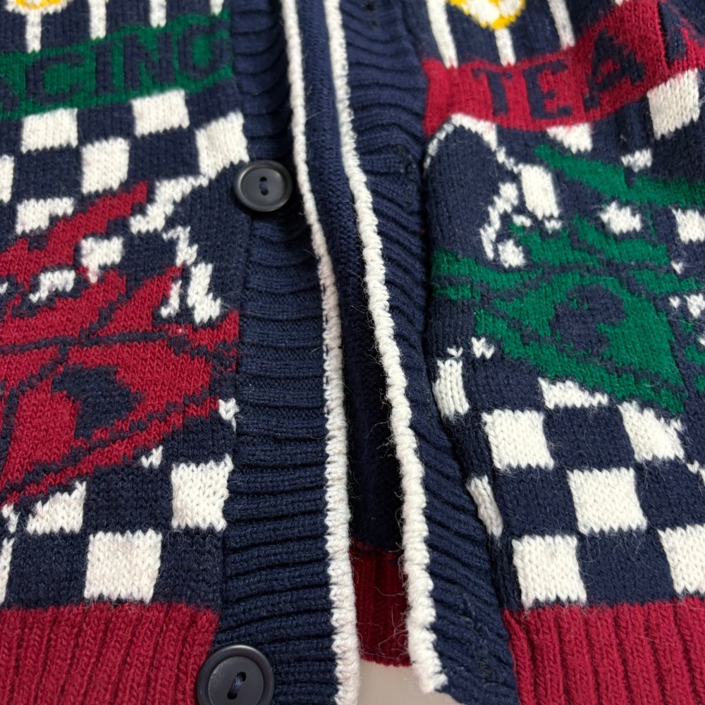 Hot Cashews Kids USA Racing Team Cardigan Sweater Navy Blue Checkered Size 4/5 - Picture 5 of 7